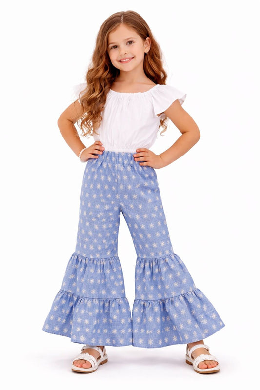 Kız Çocuk 2’li Poplin Bluz Denim Takım