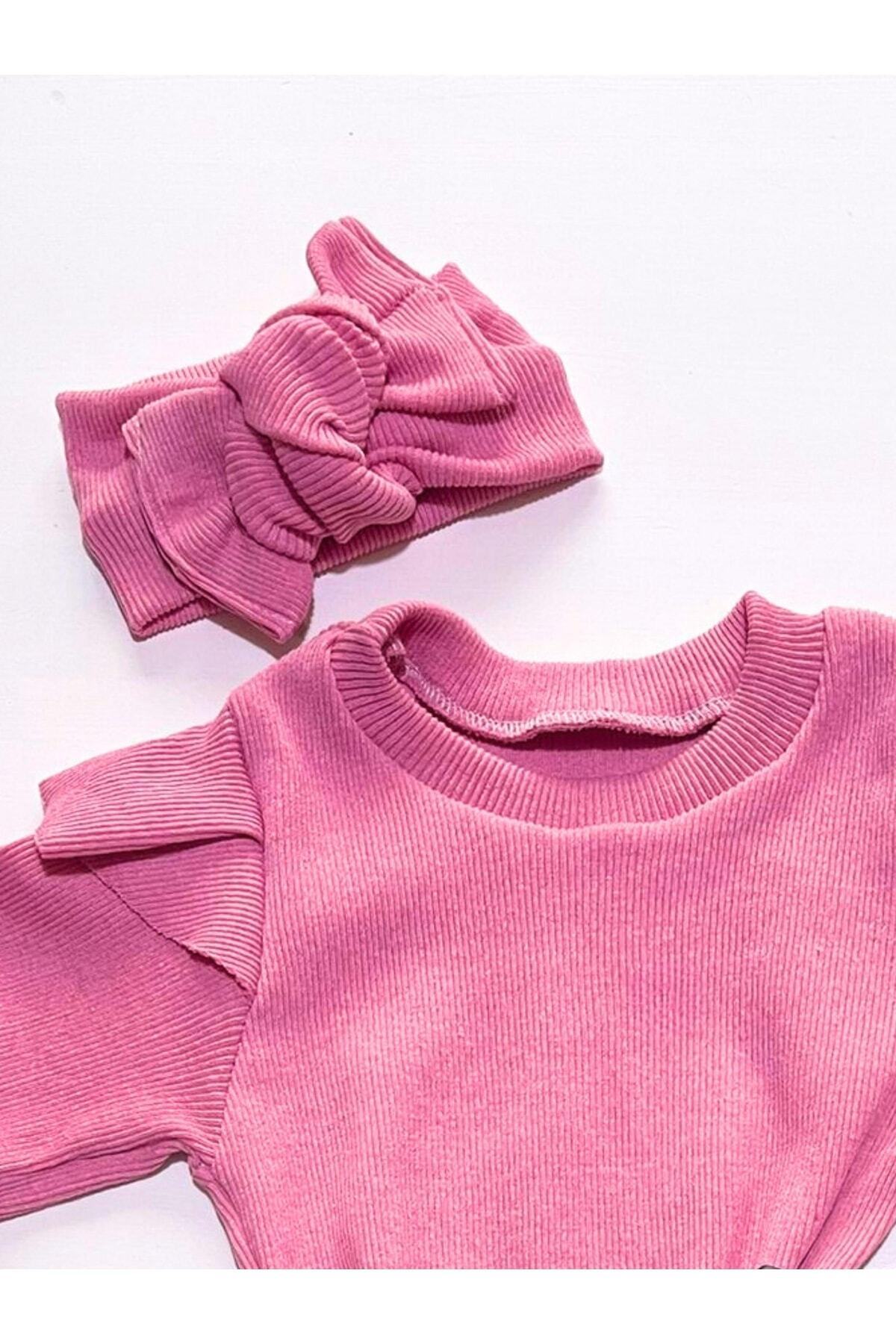 Yaz Için Pembe Badi, Deri Etek, Bandana, Pembe Çorap, Kız Çocuk, Bebek 4 Lü Kıyafet Seti.